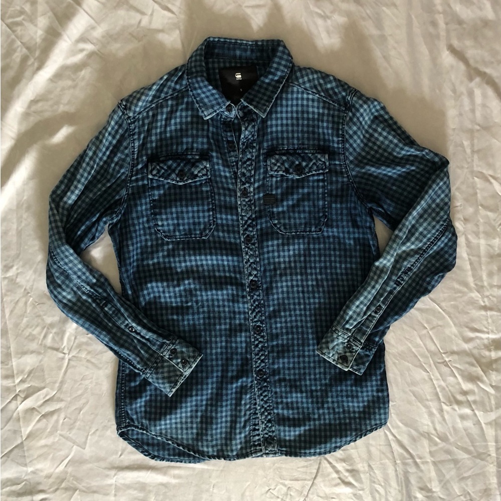G-Star Men's Blue Check Button-Down Shirt
